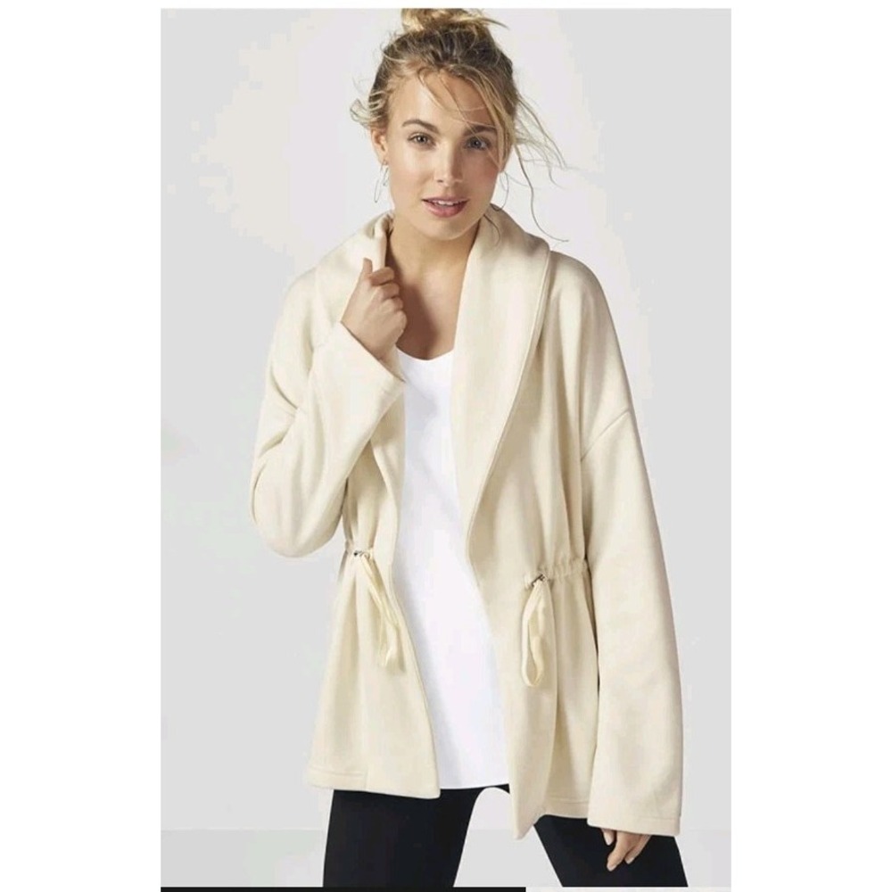 Fabletics Sage Coat Fall Oatmeal Fleece Jacket 3/4 Sleeve Womens Size S